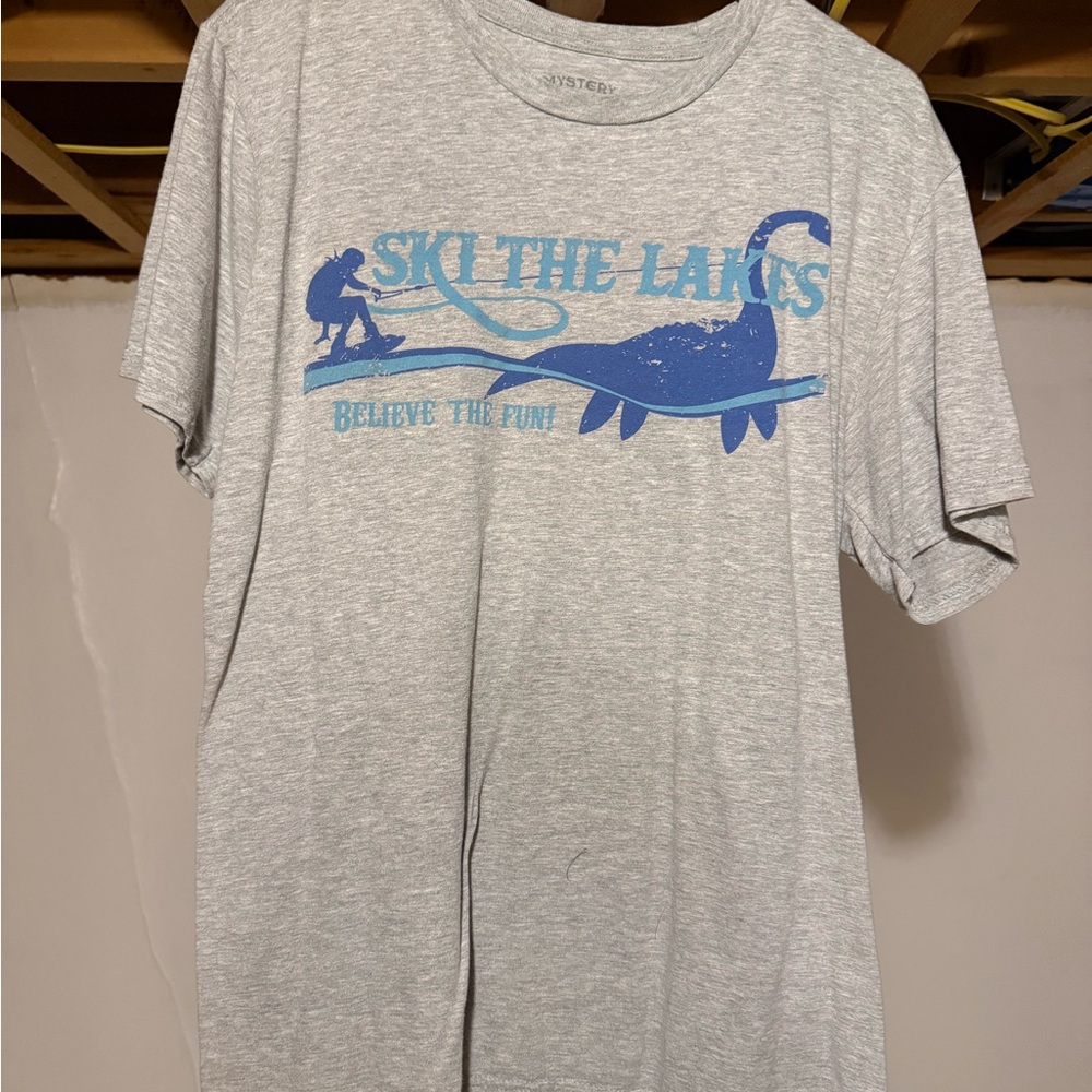 Gray Graphic T-Shirt with Blue Print